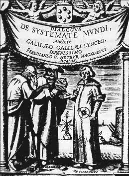 Omslagsbilden till Dialog om de tv viktigaste vrldssystemen,
utkommen 1632, hr i Leydenversionen frn 1642. Aristoteles
till vnster, Ptolemaios i mitten och Kopernikus till hger.