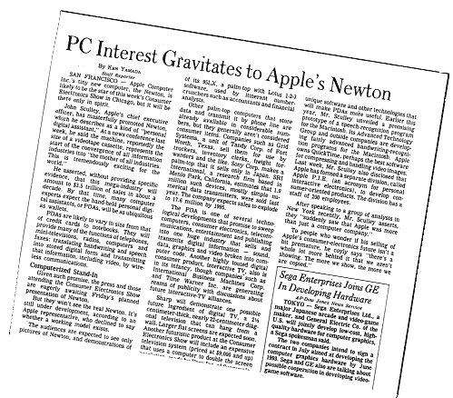 Artikel: PC Interest Gravitates to Apples Newton.